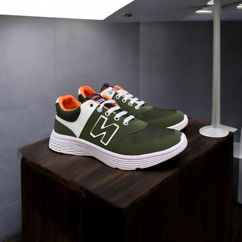 Men's Casual Green Sneakers - Comfortable Shoes Synthetic Leather Footwear