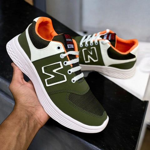 Men's Casual Green Sneakers - Comfortable Shoes Synthetic Leather Footwear