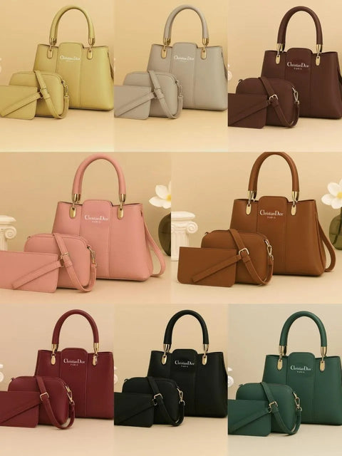 Girl's PU Leather Plain Hand Bag Set