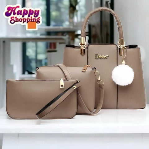 Women's PU Leather Plain Hand Bag Set