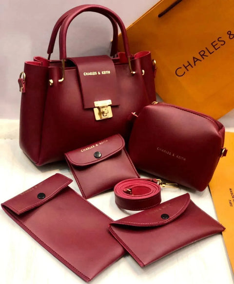 Women's Leather Plain Hand Bag Set