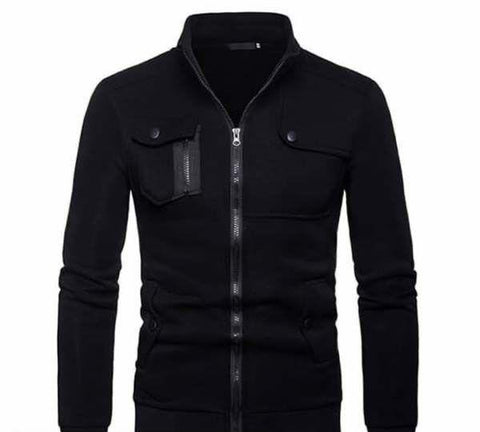 1 Pc Men's Stitched Fleece Zipper Jacket, Black