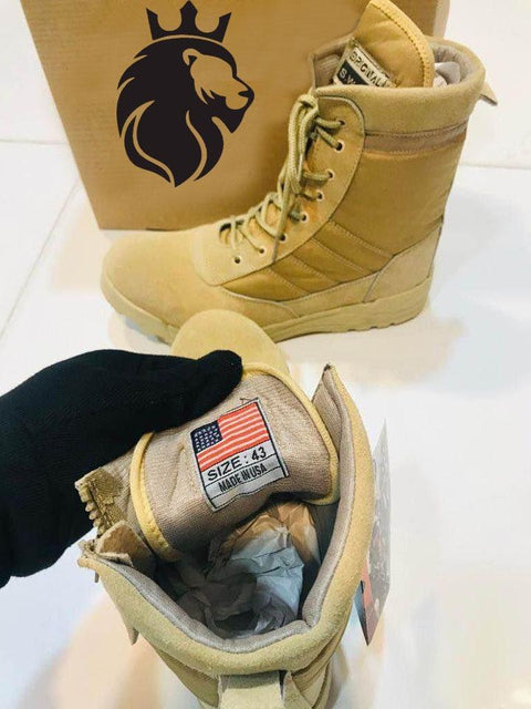 Men's Long Army Boots, Beige Swat Shoes