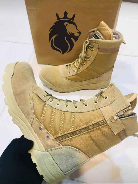 Men's Long Army Boots, Beige Swat Shoes