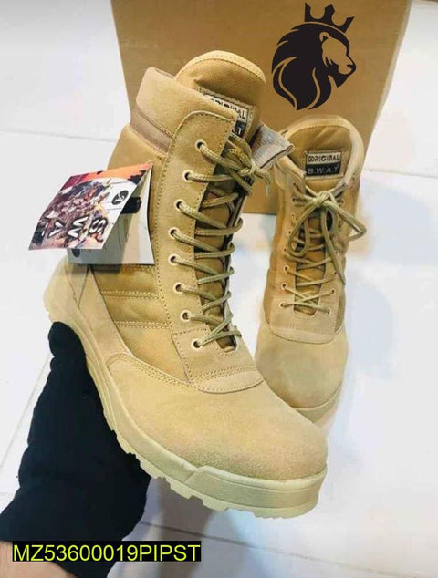 Men's Long Army Boots, Beige Swat Shoes