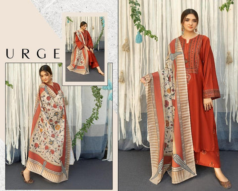 3 Pcs Women's Unstitched Embroidered Suit