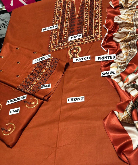 3 Pcs Women's Unstitched Embroidered Suit