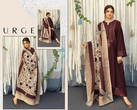 3 Pcs Women's Unstitched Embroidered Suit
