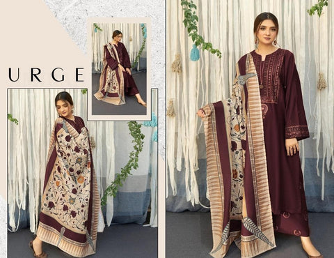 3 Pcs Women's Unstitched Embroidered Suit