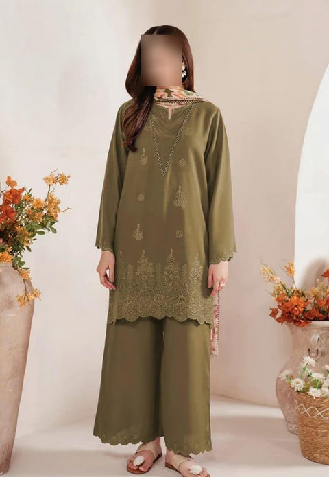 3 Pcs Women's Unstitched Chikankari Embroidered Suit