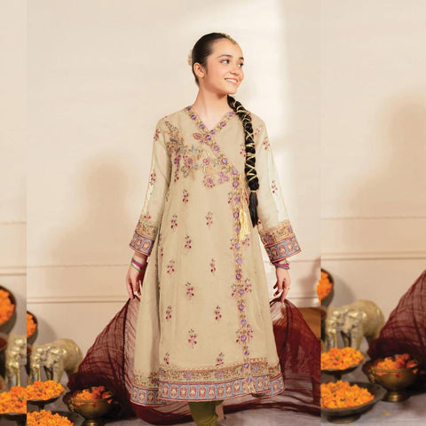 2 Pcs Girl's Lawn Embroidered Unstitched Suit