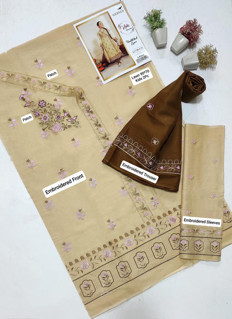 2 Pcs Girl's Lawn Embroidered Unstitched Suit