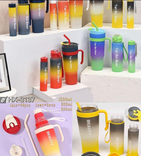Multicolor Leak-Proof Gradient School Water Bottles - Pack of 3 Pcs