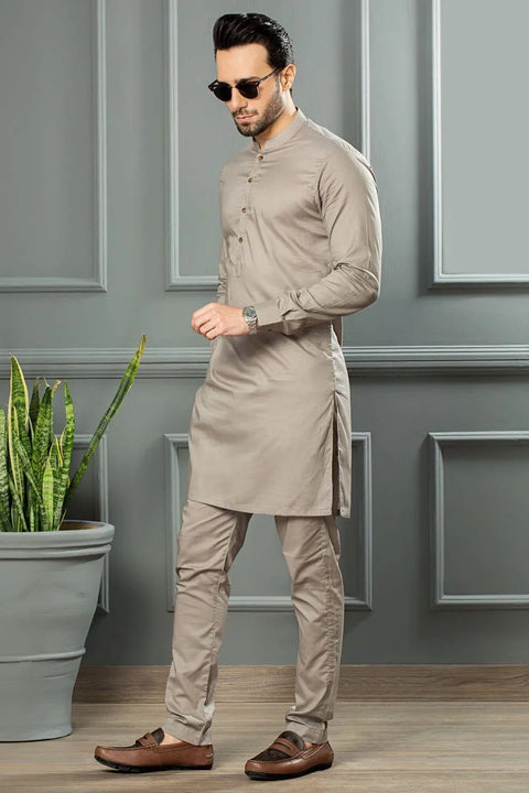 Men's Wash And Wear Plain Shalwar Kameez - 2 Pcs Set in Grey