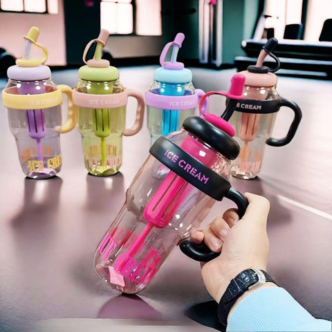 Insulated Straw School Water Bottle - Perfect For Gym - 1 Pc