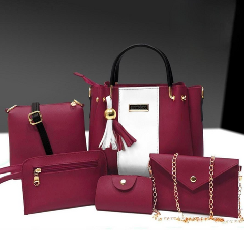 Stylish Women's PU Leather Hand Bag Set - 5 Pcs