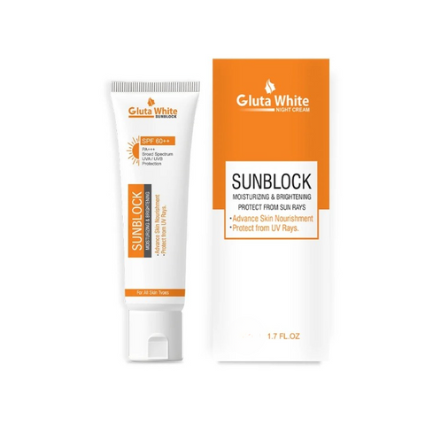 GlutaWhite Skin Brightening Sunblock SPF60 – Advanced UVA/UVB Protection, Oil-Free &amp; Long-Lasting Moisture (60gm)